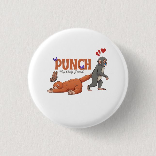 Punch‑kun & Plush Monkey – Kawaii för barn Knapp (Framsida)