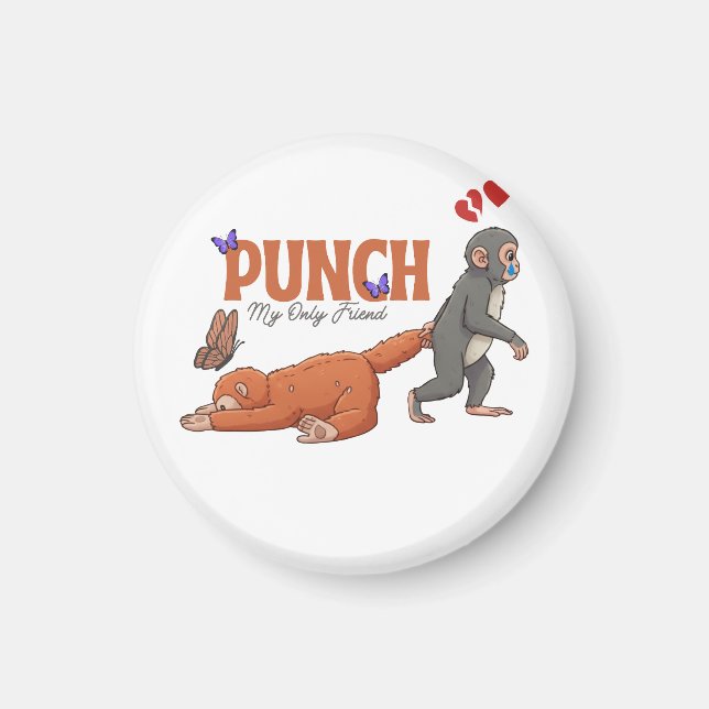 ‏Punch‑kun & Plush Monkey – Kawaii for Kids Magnet (Framsidan)