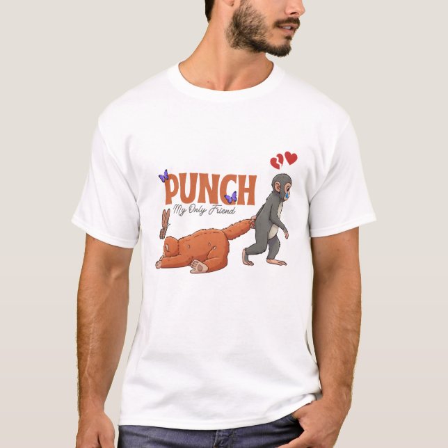 ‏Punch‑kun & Plush Monkey – Kawaii for Kids T Shirt (Framsida)