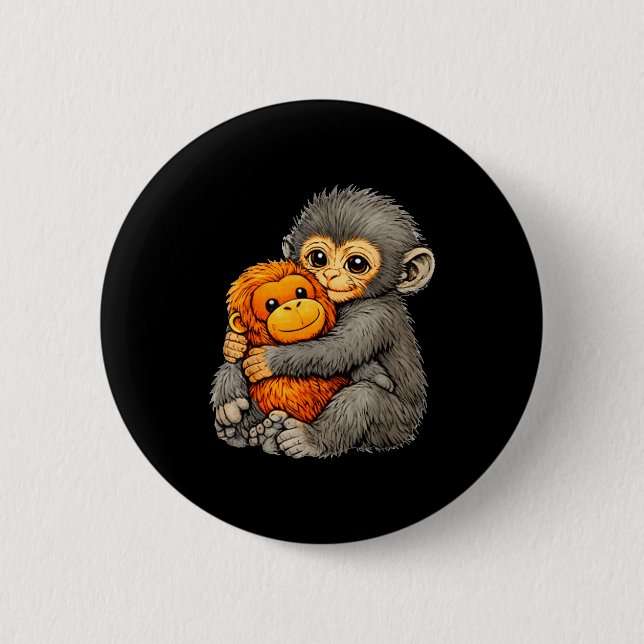 Punch monkey funny cute baby animal hugging plush  knapp (Framsida)
