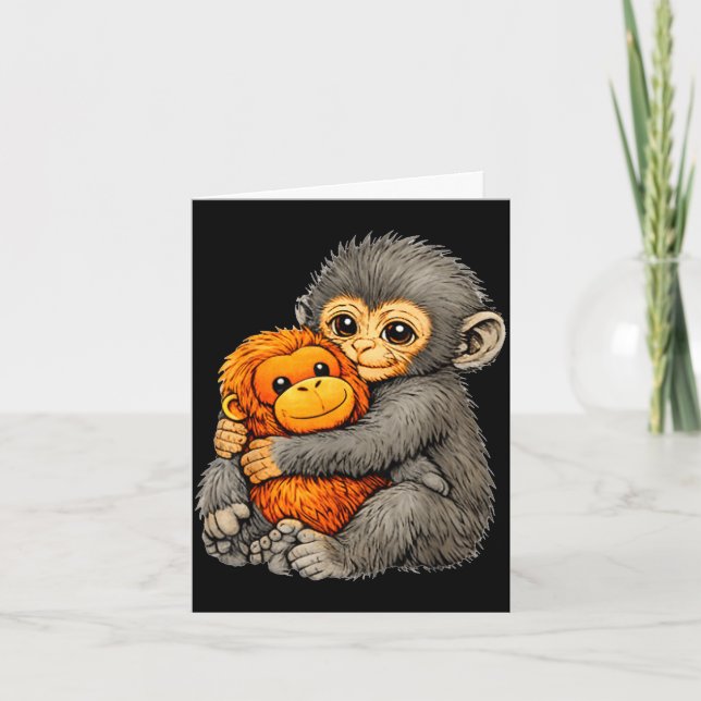 Punch monkey funny cute baby animal hugging plush  kort (Framsida)