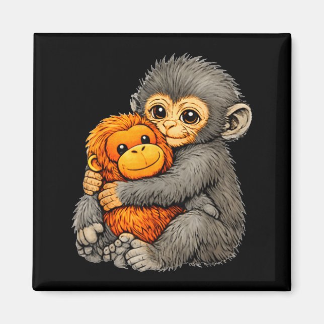 Punch monkey funny cute baby animal hugging plush  magnet (Framsidan)