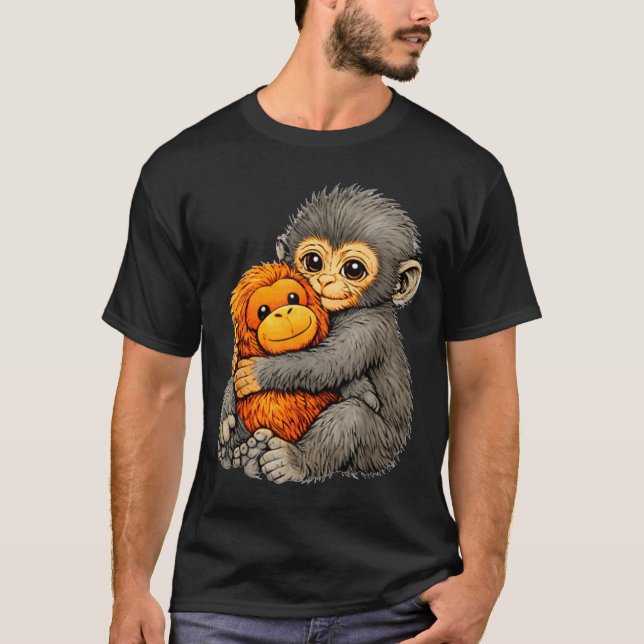 Punch monkey funny cute baby animal hugging plush  t shirt (Framsida)