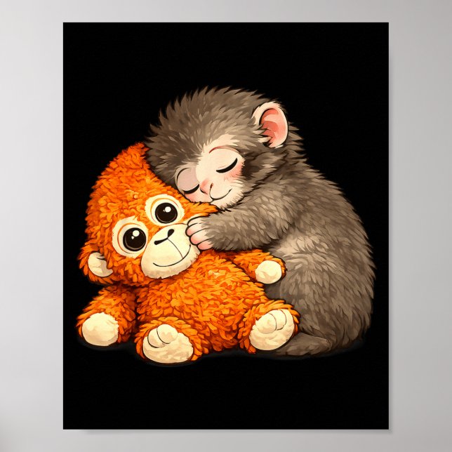 Punch the monkey cuddling stuffed animal meme poster (Framsidan)