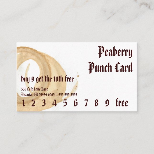 Punchcard för kaffefläckamerikan lojalitetskort (Framsida)
