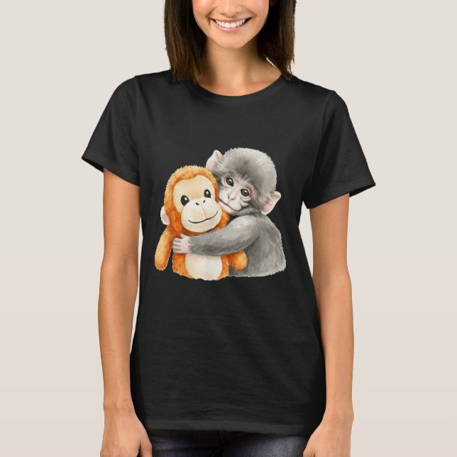 Punchkung apan som håller plyschvän meme t shirt (Framsida)