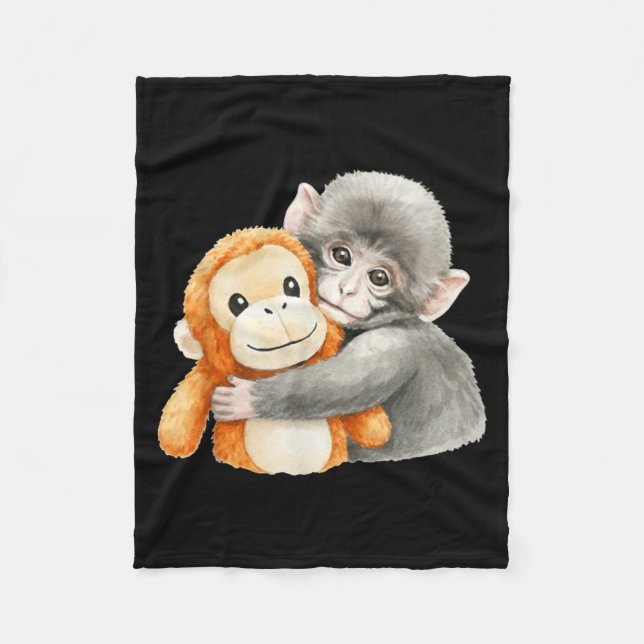 Punchkung the monkey holding plush friend meme fleecefilt (Framsidan)