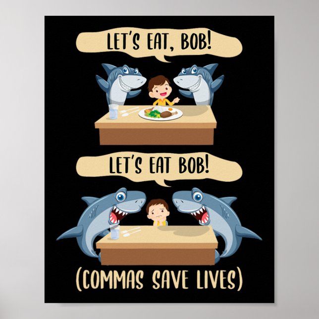 Punctuation Saves Lives Shark - Let's Eat Bob Funn Poster (Framsidan)