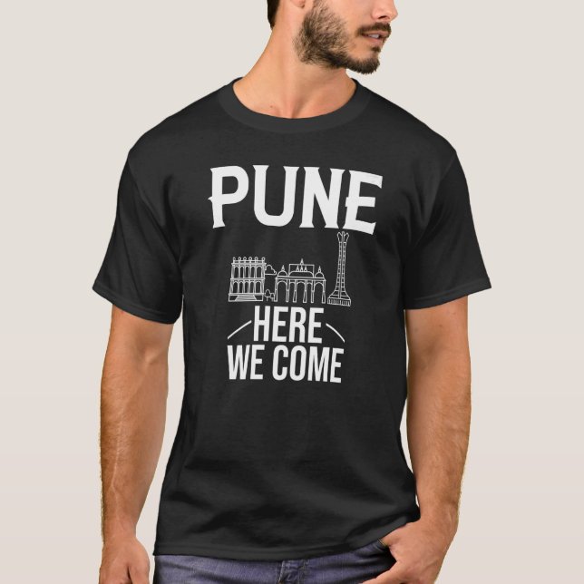 Pune India City Resa Skyline Karta Travel T Shirt (Framsida)