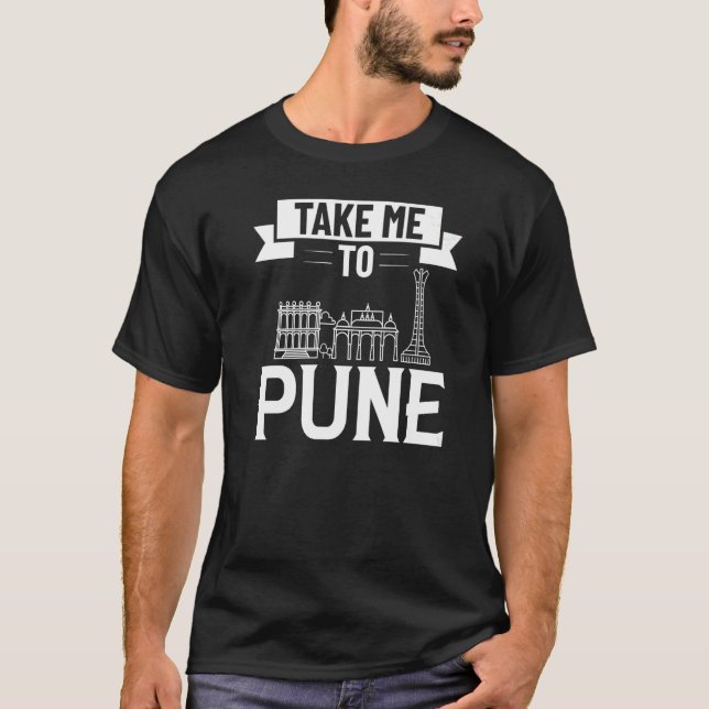 Pune India City Skyline Karta Travel T Shirt (Framsida)