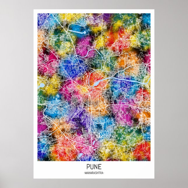 Pune Maharashtra City Karta Poster (Framsidan)