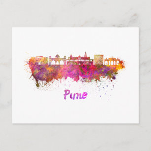 Pune-skylin i vattenfärg vykort