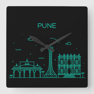 Pune Skyline Fyrkantig Klocka