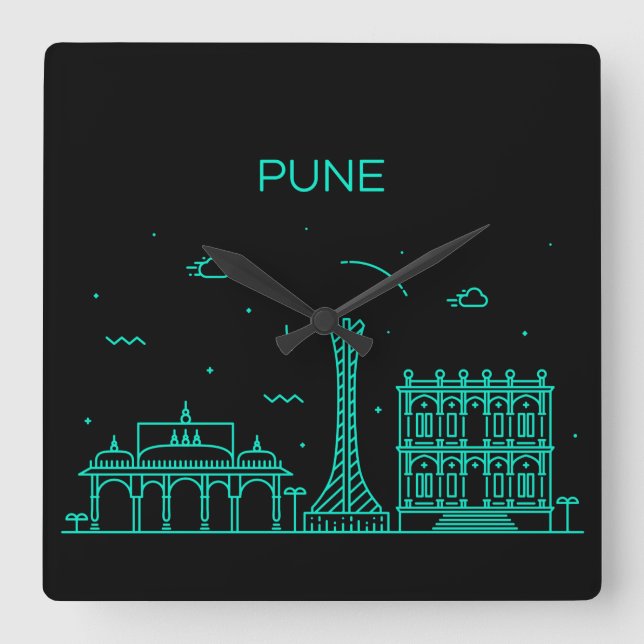 Pune Skyline Fyrkantig Klocka (Framsida)