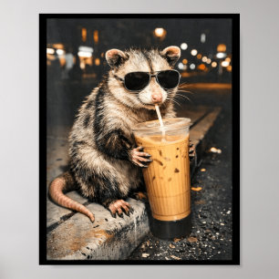 Pungdjur Dricker Iced Coffee Roligt Djur Meme Män Poster