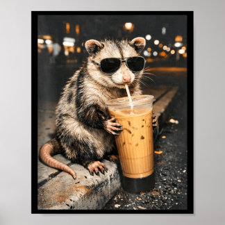 Pungdjur Dricker Iced Coffee Roligt Djur Meme Män Poster