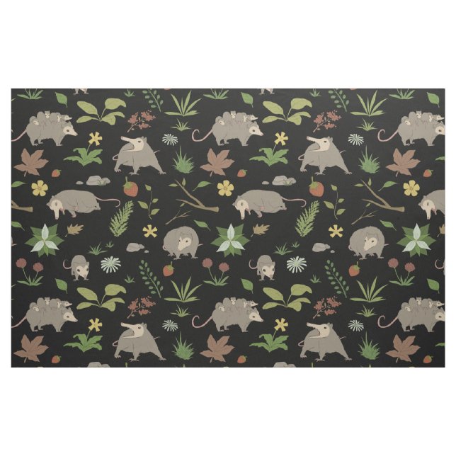 Pungdjur i ett bärfält i svart tyg (Fat Quarter)