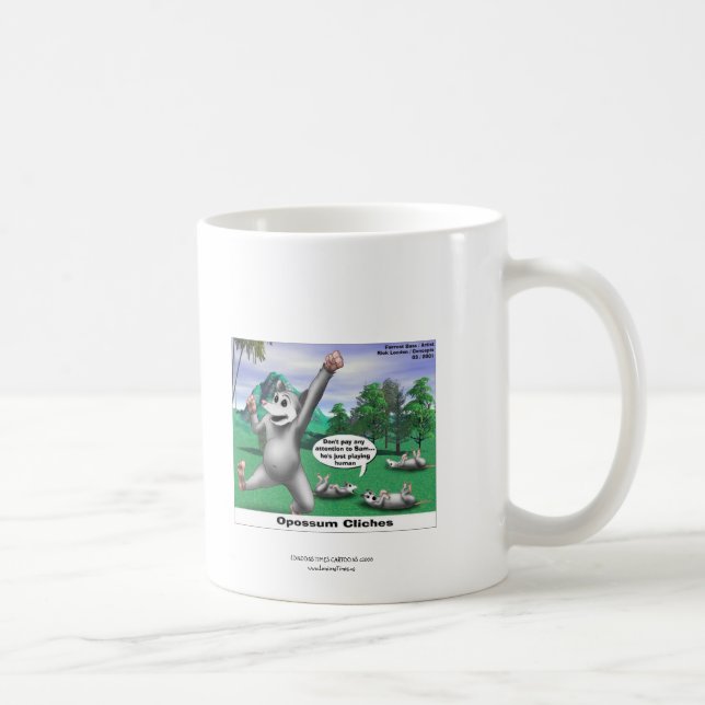 Pungdjur som spelar döda tecknad skojig kaffemugg (Höger)