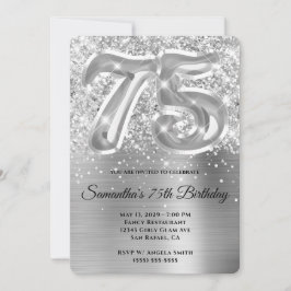 Punglande glittery Silver Glam 75:e Birthday Inbjudningar