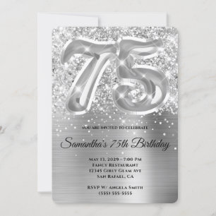 Punglande glittery Silver Glam 75:e Birthday Inbjudningar