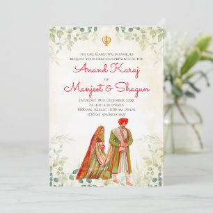 Punjabi bröllopskort & Anand Karaj-inbjudningar Inbjudningar