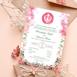Punjabi Sikh Bröllop Anand Karaj Blommigt Inbjudningar