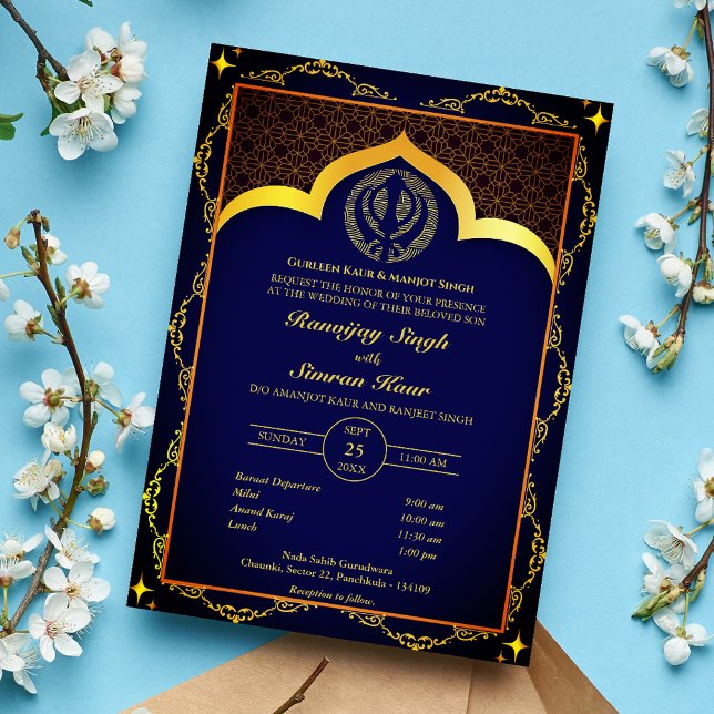 Punjabi Sikh Bröllop Anand Karaj Blommigt Inbjudningar (Skapare uppladdad)
