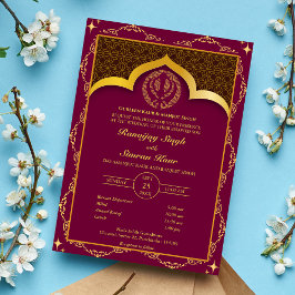 Punjabi Sikh Bröllop Anand Karaj Blommigt Inbjudningar