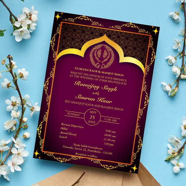 Punjabi Sikh Bröllop Anand Karaj Blommigt Inbjudningar (Skapare uppladdad)