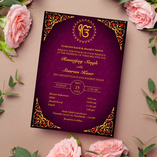Punjabi Sikh Bröllop Anand Karaj Golden Inbjudningar (Skapare uppladdad)