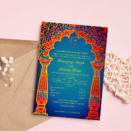 Punjabi Sikh Bröllop Anand Karaj Golden Inbjudningar