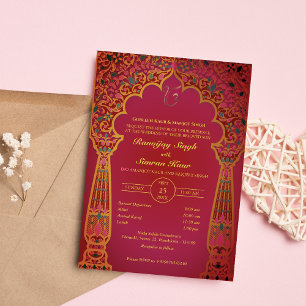 Punjabi Sikh Bröllop Anand Karaj Golden Inbjudningar