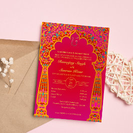 Punjabi Sikh Bröllop Anand Karaj Golden Inbjudningar
