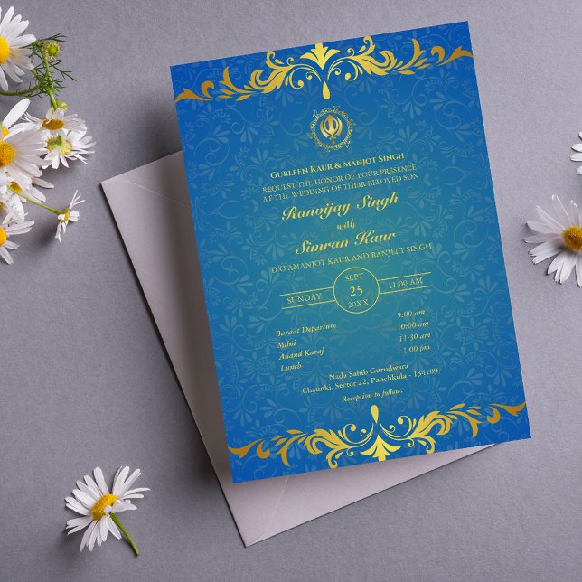 Punjabi Sikh Bröllop Anand Karaj Golden Inbjudningar (Skapare uppladdad)