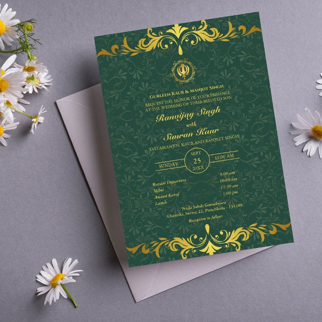Punjabi Sikh Bröllop Anand Karaj Golden Inbjudningar (Skapare uppladdad)
