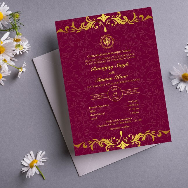 Punjabi Sikh Bröllop Anand Karaj Golden Inbjudningar (Skapare uppladdad)