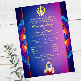 Punjabi Sikh Bröllop Anand Karaj Golden Inbjudningar