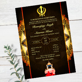 Punjabi Sikh Bröllop Anand Karaj Golden Inbjudningar