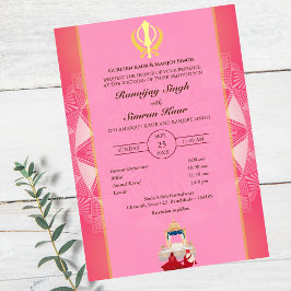 Punjabi Sikh Bröllop Anand Karaj Golden Inbjudningar
