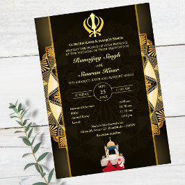 Punjabi Sikh Bröllop Anand Karaj Golden Inbjudningar
