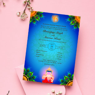 Punjabi Sikh Bröllop Anand Karaj Peacock Feather Inbjudningar