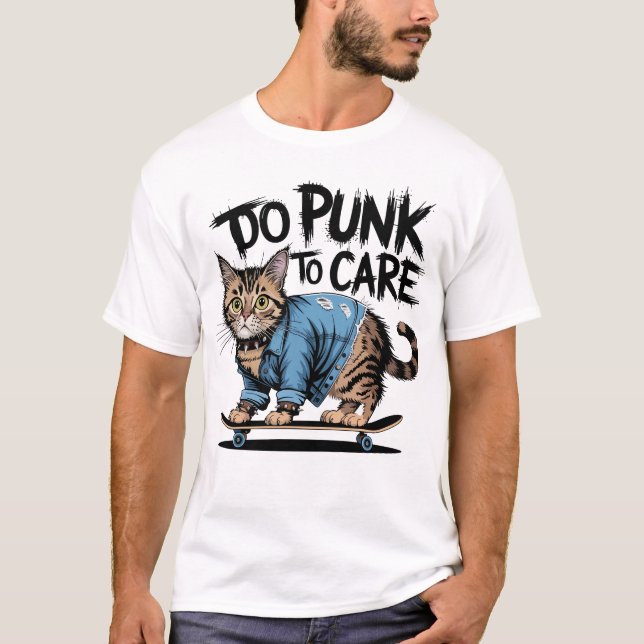Punk American Wirehair Cat on Skateboard T Shirt (Framsida)