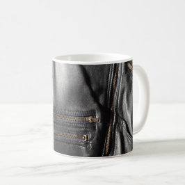 Punk Black Faux Leather Biker Jacka Kaffemugg