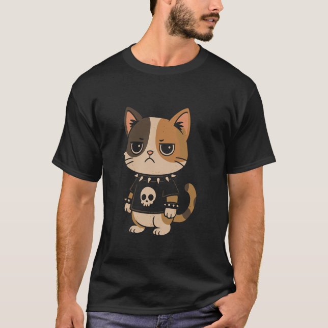 Punk Cat Gotisk T Shirt (Framsida)