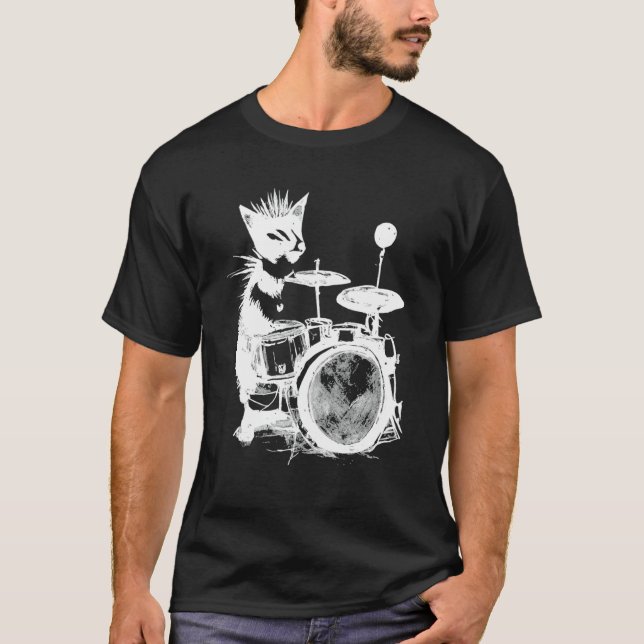 Punk Cat Playing Drums 2 T Shirt (Framsida)