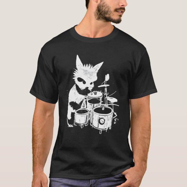 Punk Cat Playing Drums 5 T Shirt (Framsida)