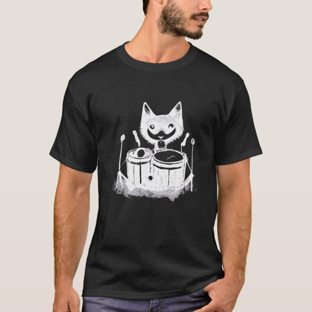 Punk Cat Playing Drums  6 T Shirt (Framsida)