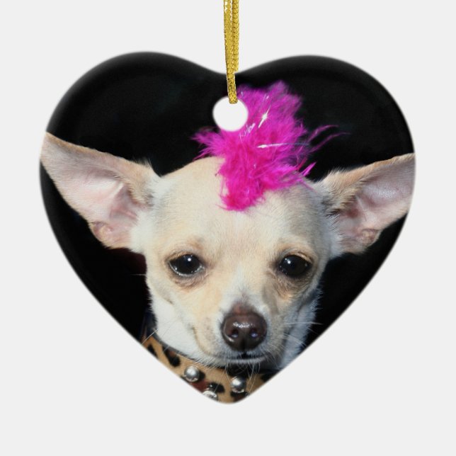 Punk Chihuahuahjärtaprydnad Julgransprydnad Keramik (Framsidan)