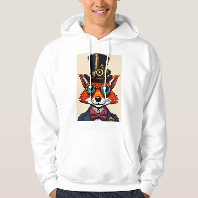 Punk Fox Bow Tie Top hat Färg Plague Hoodie (Framsida)