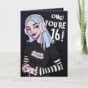 Punk Gamer Tonåring Girl Black 16:e födelsedagen Kort